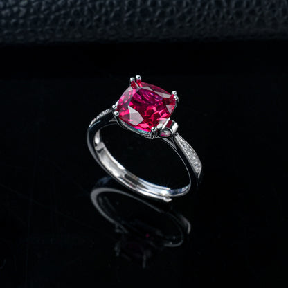 S925 Silver Cushion Ruby Ring 4-Claw Setting, Bold Proposal Engagement - Photo 6
