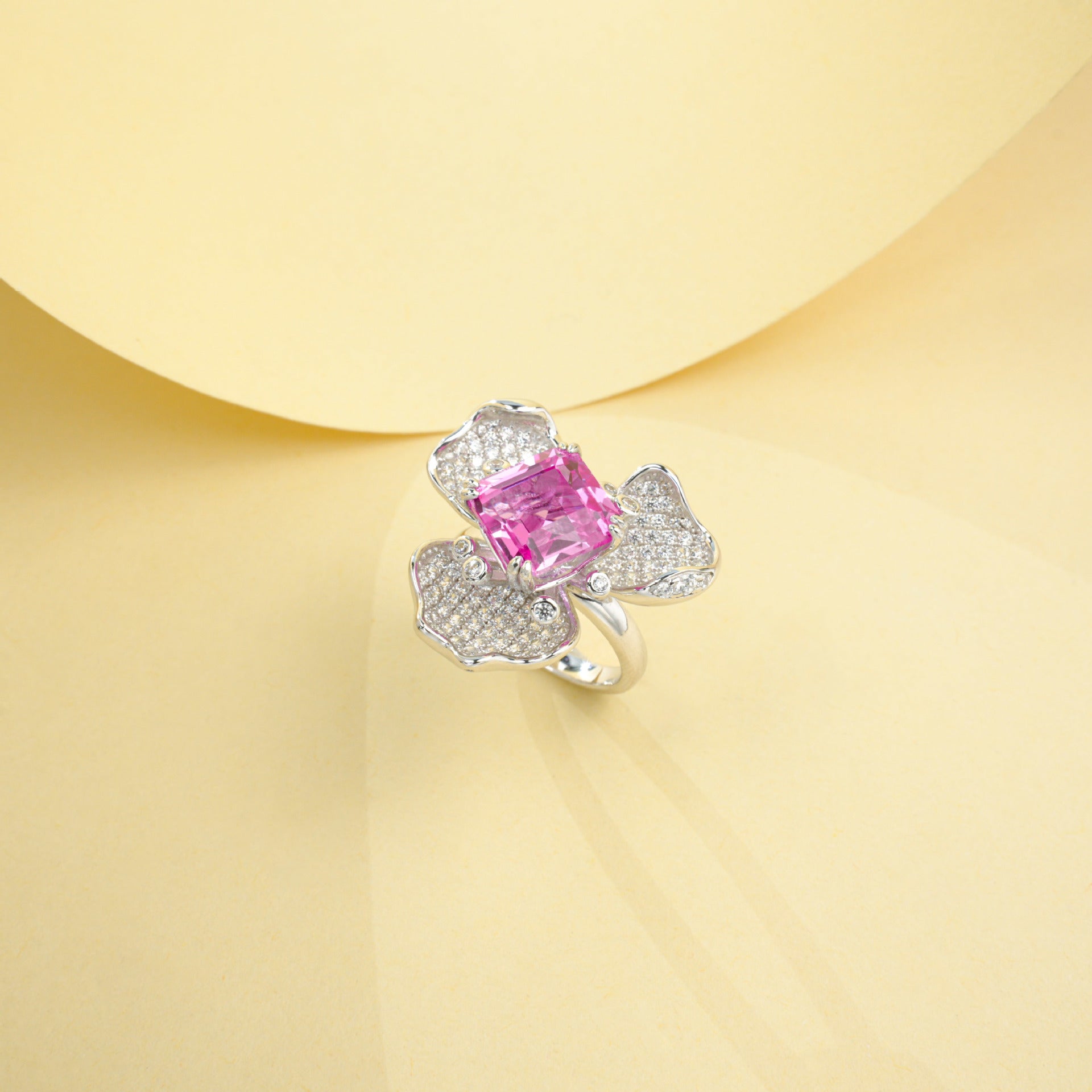 S925 Sterling Silver Lab Padparadscha Pave 'Three-Life Stone' Ring, for Women - Photo 1