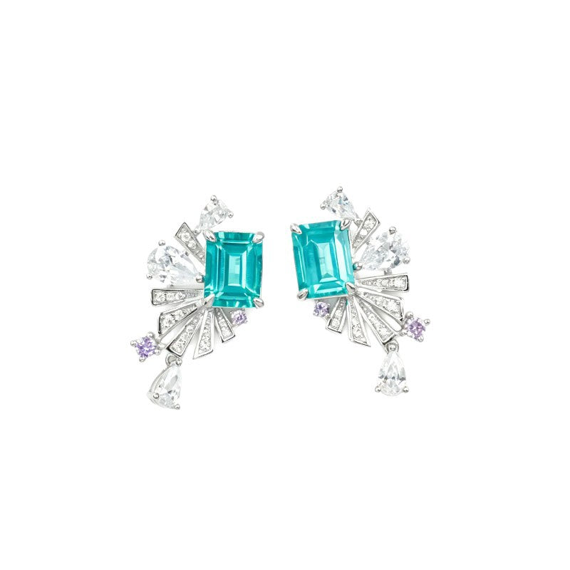 S925 Sterling Silver Lab Paraiba Square coloured Gemstone Multi-Diamond, Versatile - Photo 5