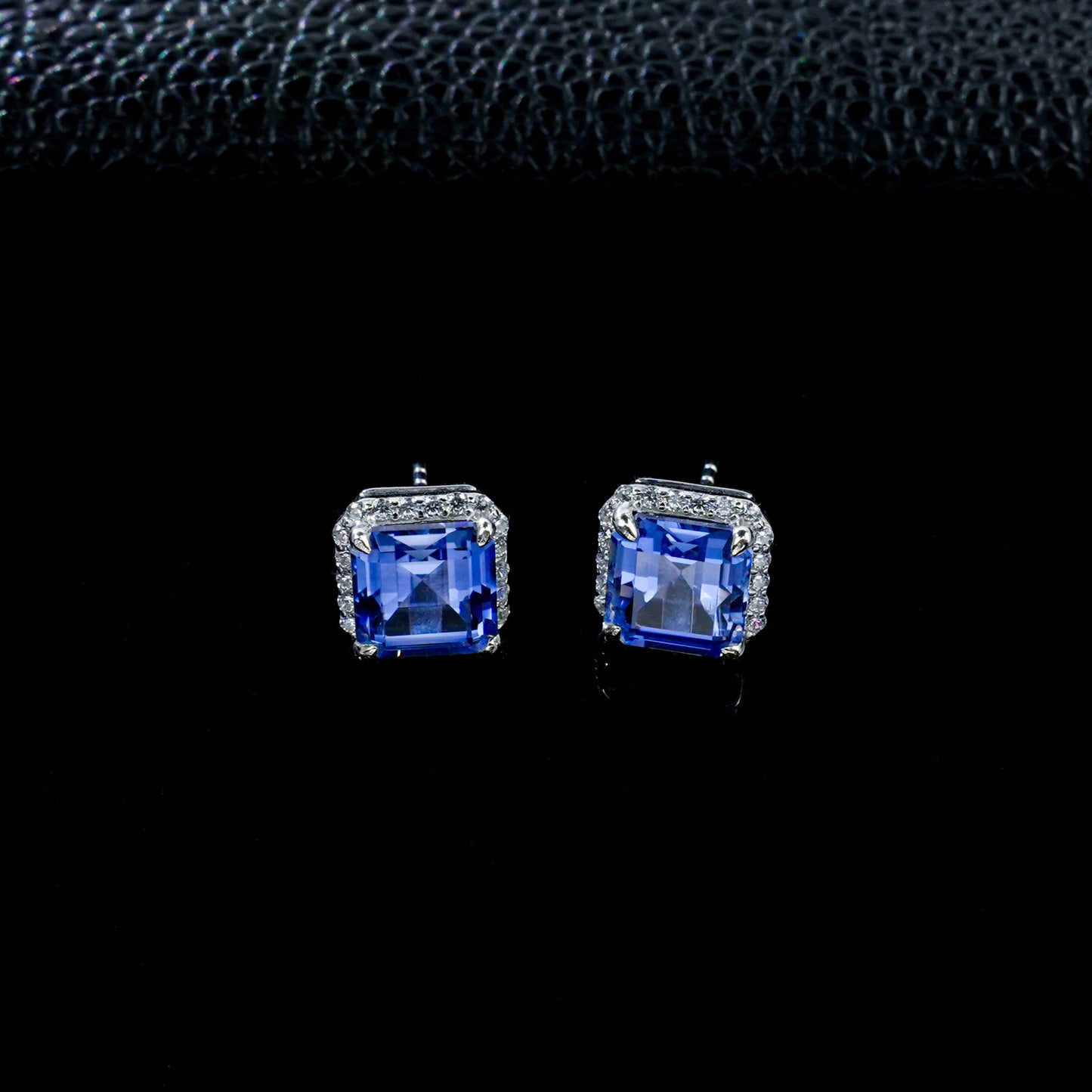 Lab Sapphire Stud Earrings S925 Silver Square 4-Claw Frame, Gemstone - Photo 2