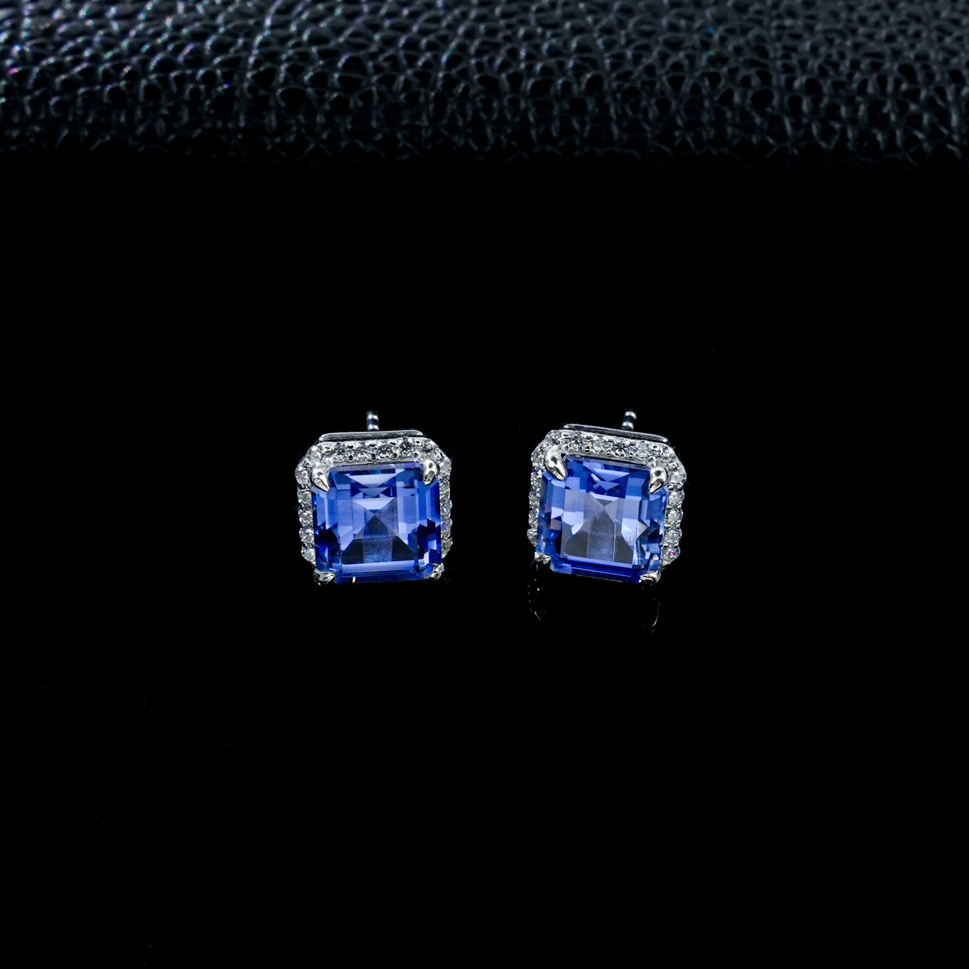 Lab Sapphire Stud Earrings S925 Silver Square 4-Claw Frame, Gemstone - Photo 2