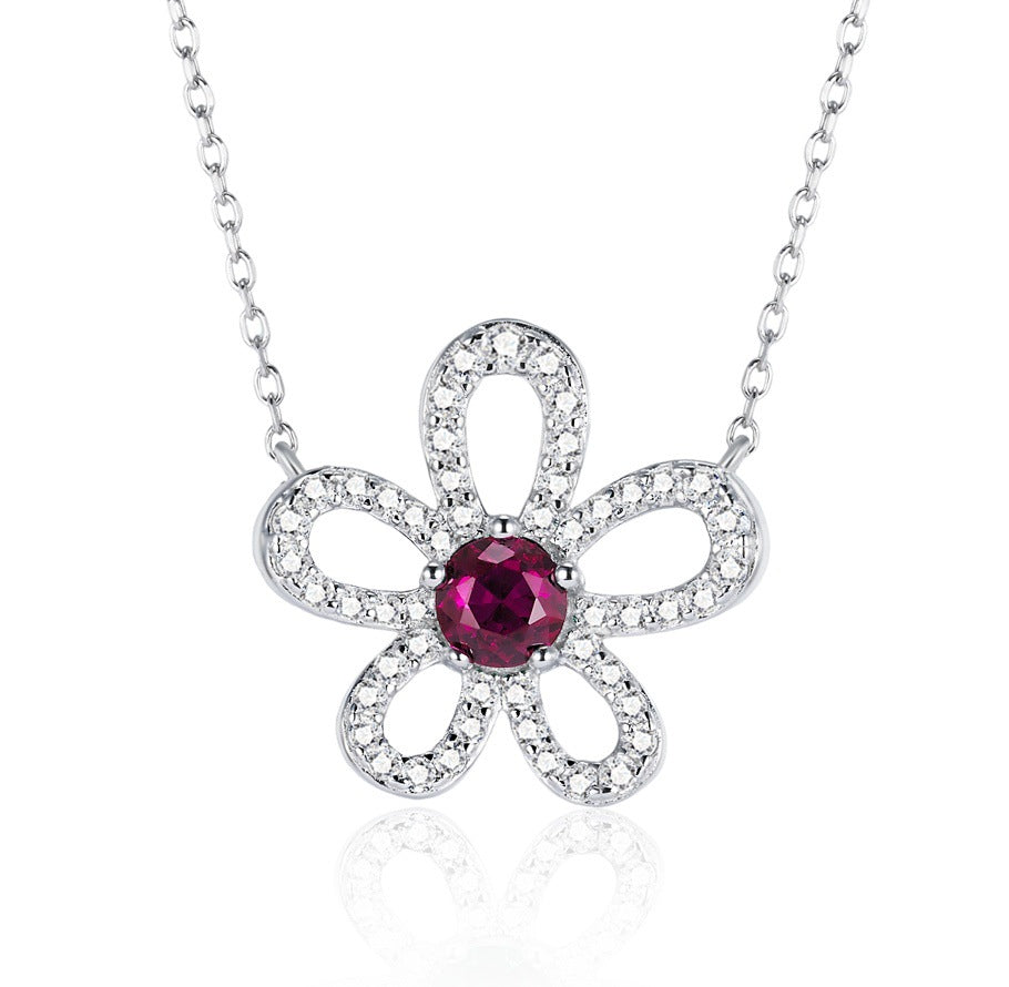 S925 Sterling Silver Lab Ruby Choker, Sunflower Premium - Photo 6
