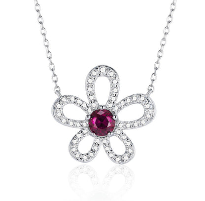 S925 Sterling Silver Lab Ruby Choker, Sunflower Premium - Photo 6