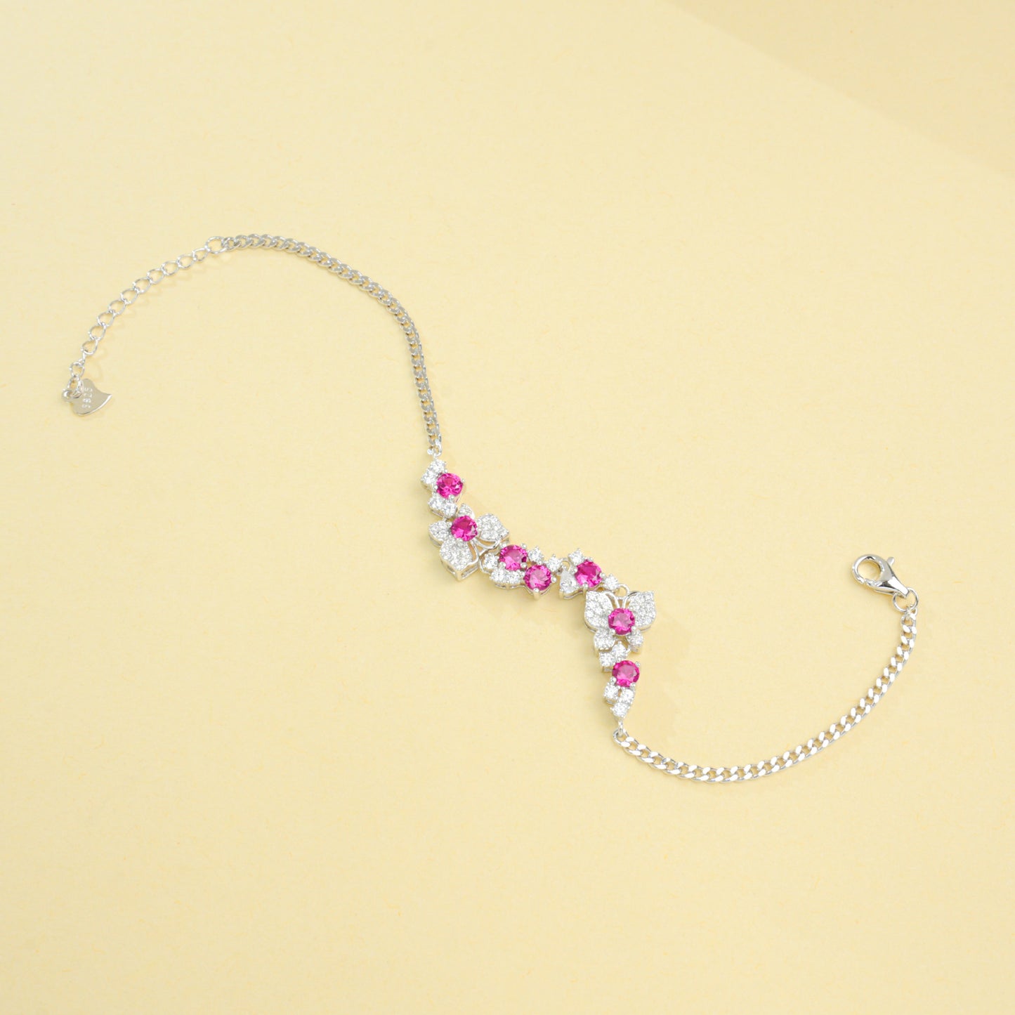 S925 Silver Round Ruby Diamond Flower Bracelet, Gentle Elegant Direct - Photo 4