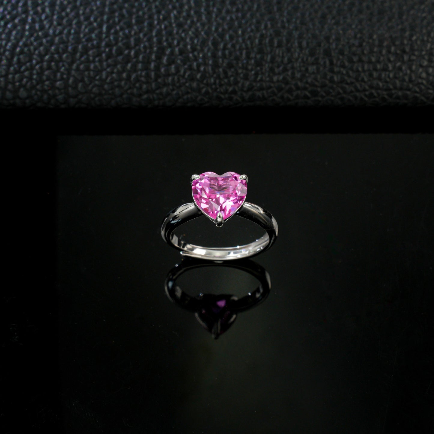 S925 Silver Heart Pink Diamond Simple Solitaire Girly coloured Gemstone Women's Ring - Photo 3