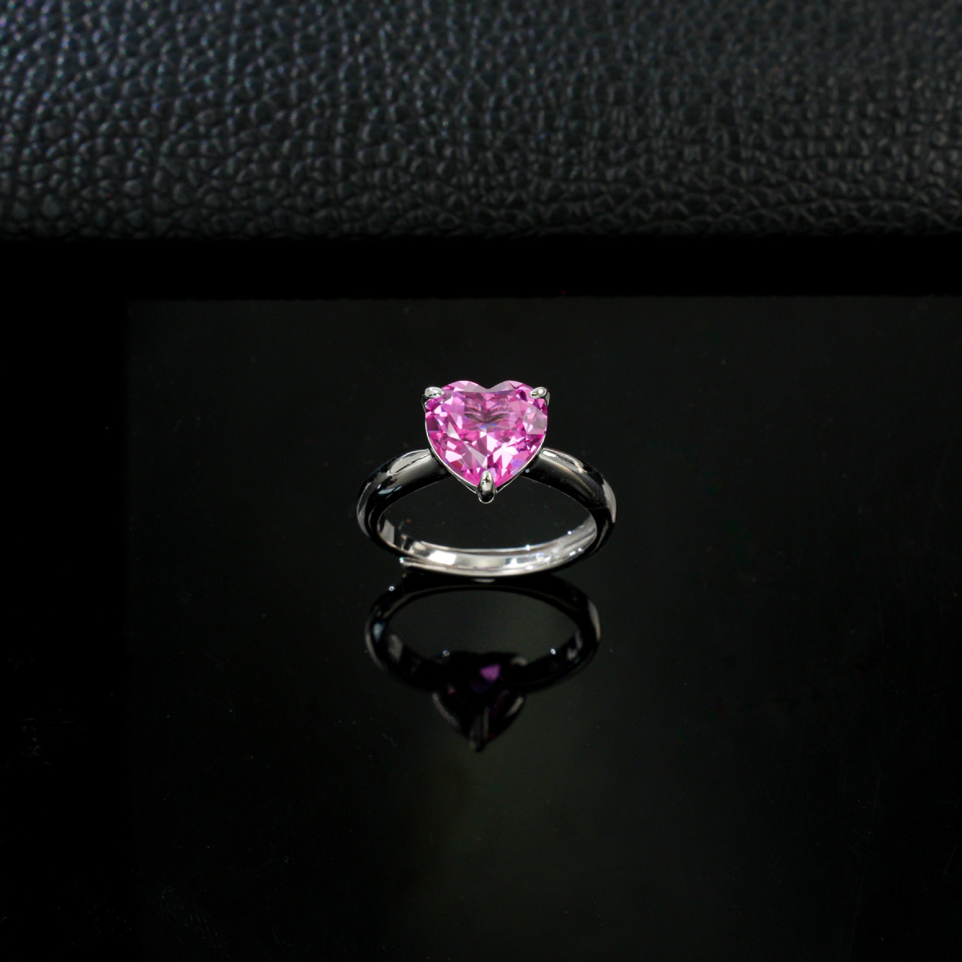 S925 Silver Heart Pink Diamond Simple Solitaire Girly coloured Gemstone Women's Ring - Photo 3