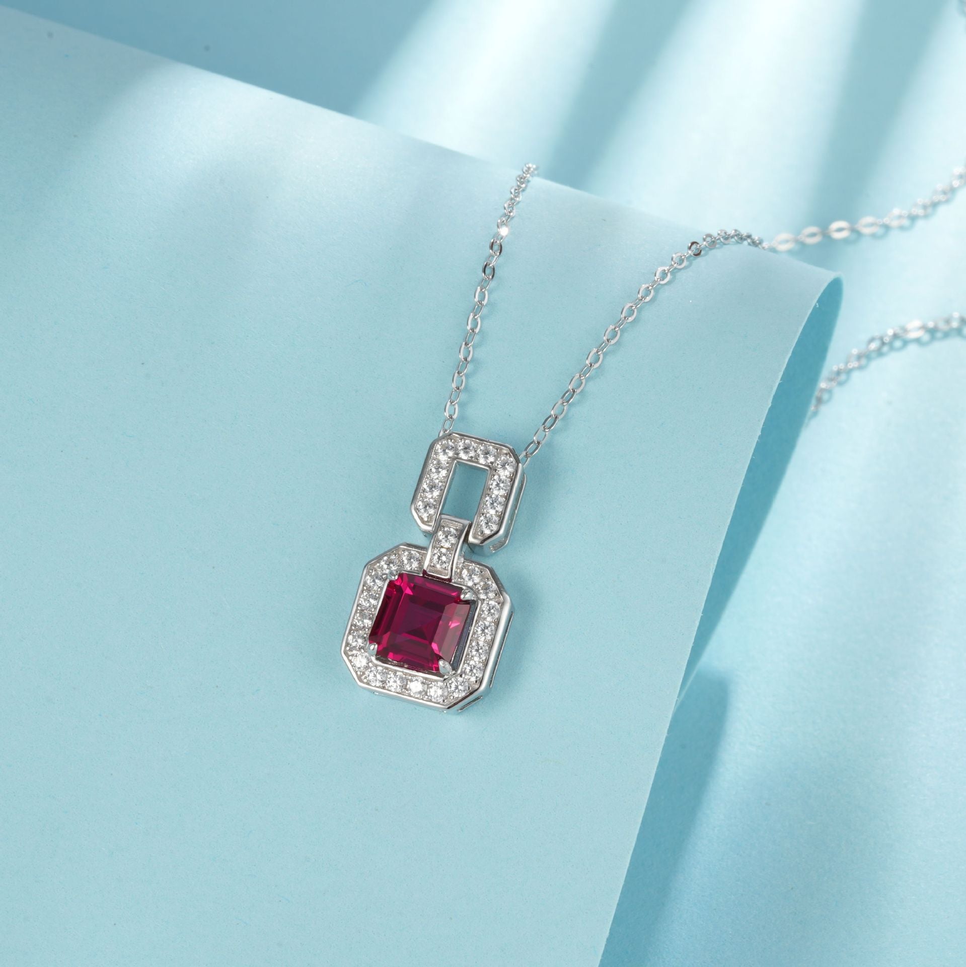 S925 Silver Lab Ruby Women's Necklace, Premium Unique Vintage - Photo 3