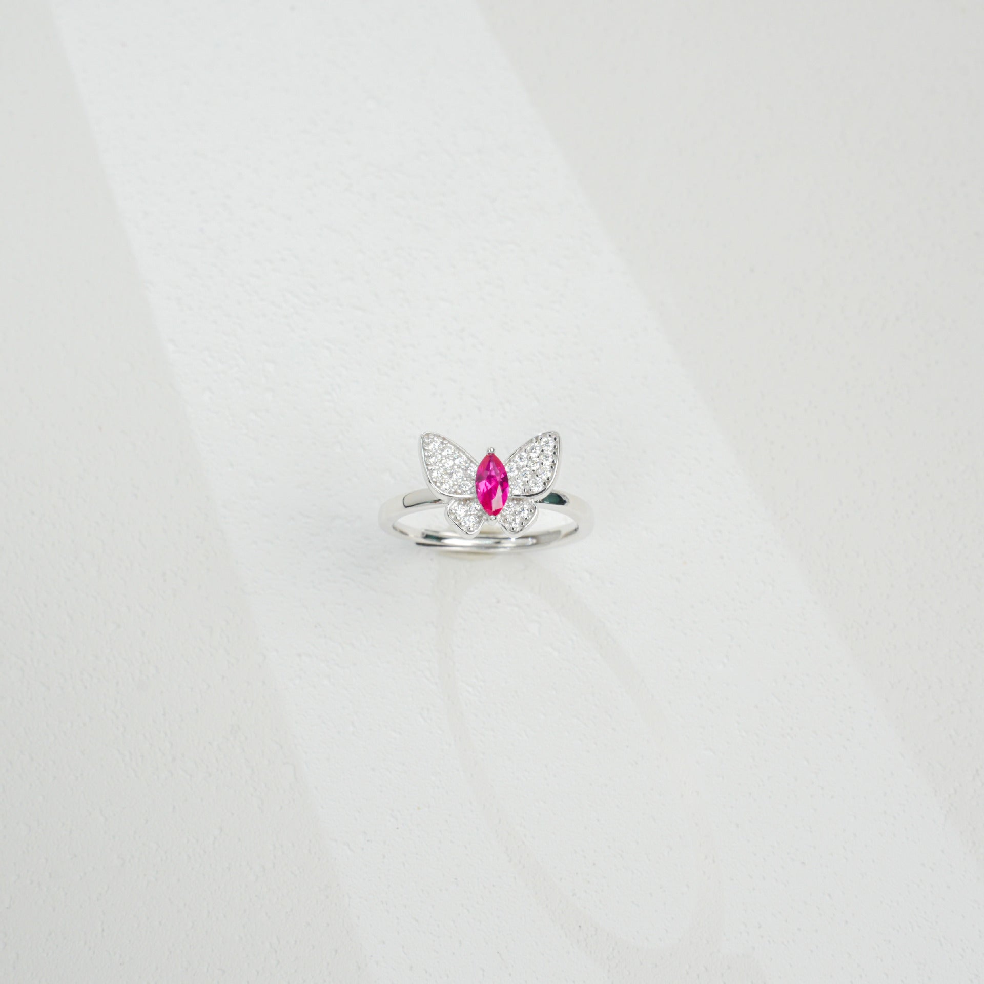 S925 Sterling Silver Butterfly Gemstone Pave Open Ring, Premium for Women - Photo 3