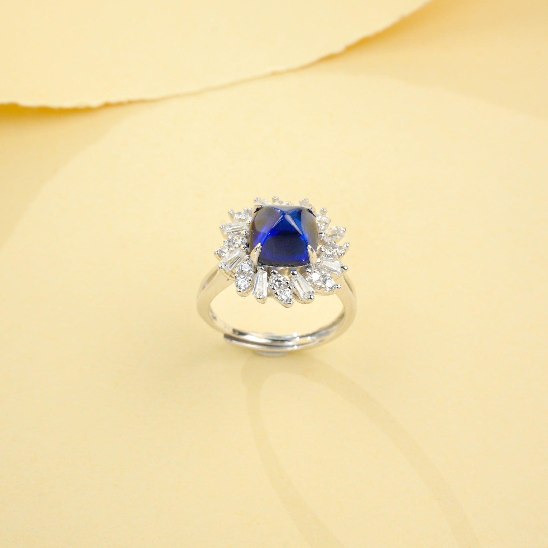 S925 Sterling Silver Sugarloaf-Cut Sapphire Ring, Adjustable Design - Photo 1