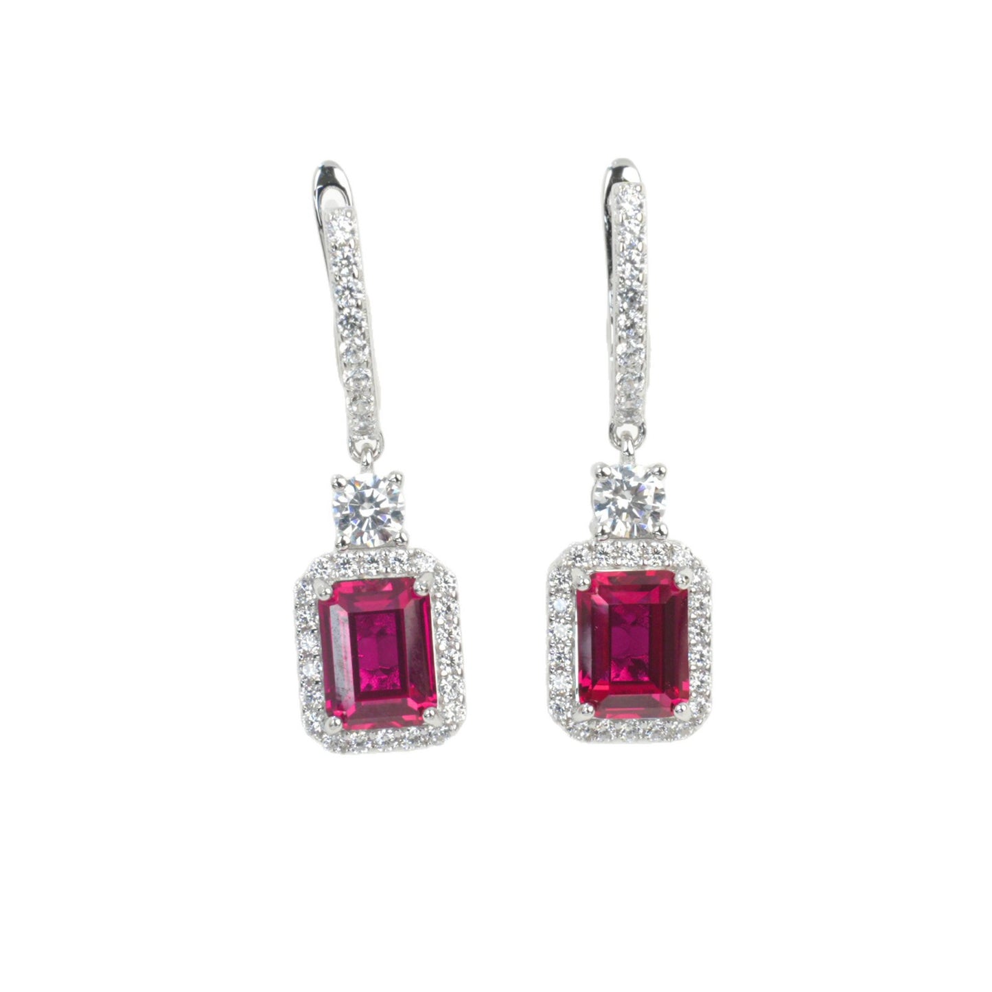 S925 Silver Lab Ruby Drop Earrings Diamond Halo, Anniversary Versatile Gift - Photo 5
