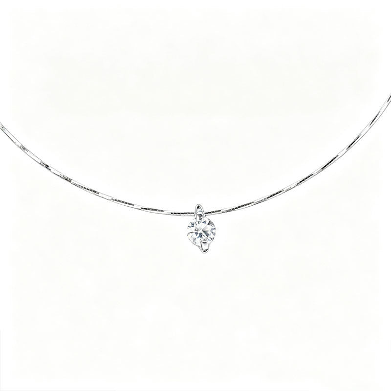 S925 Silver Snake Bone Chain Solitaire Pendant Necklace, Choker Versatile Birthday - Photo 5