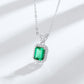 S925 Sterling Silver Classic Square Halo Emerald Necklace, Versatile Vintage Simple - Photo 4