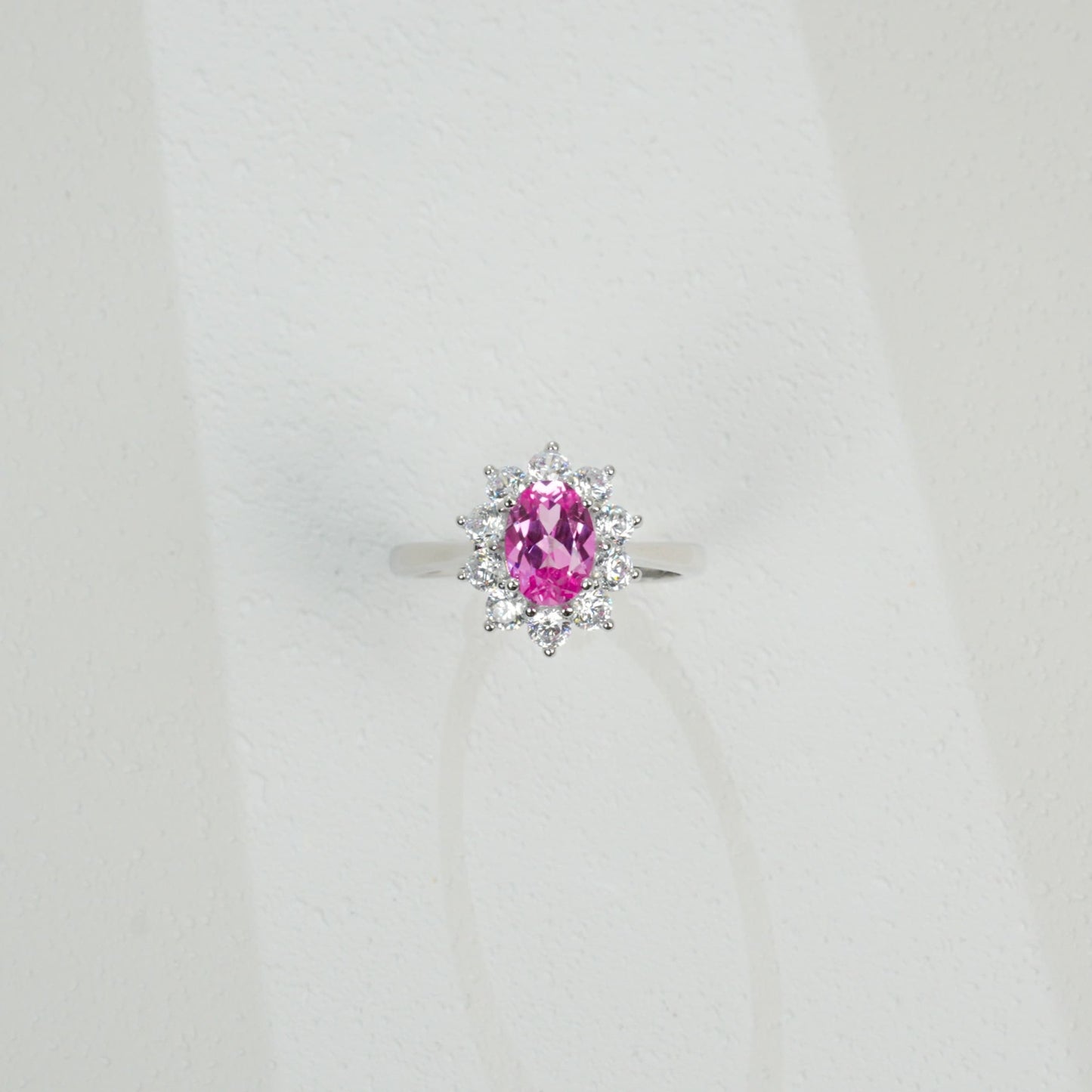 S925 Sterling Silver Oval Pink Diamond Sunflower Halo Ring, for Women - Photo 2