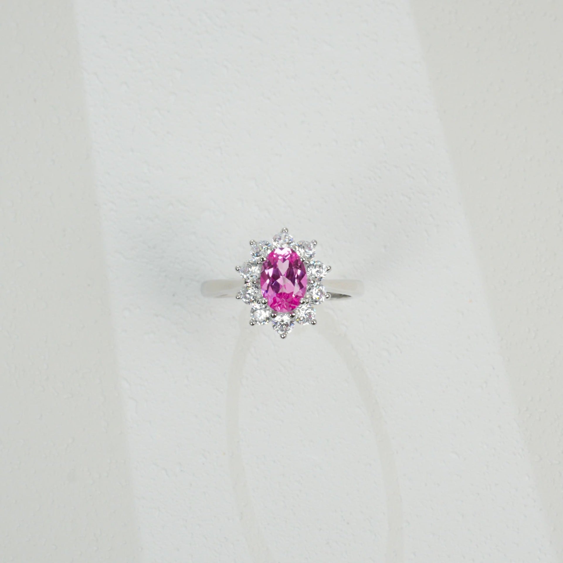 S925 Sterling Silver Oval Pink Diamond Sunflower Halo Ring, for Women - Photo 2