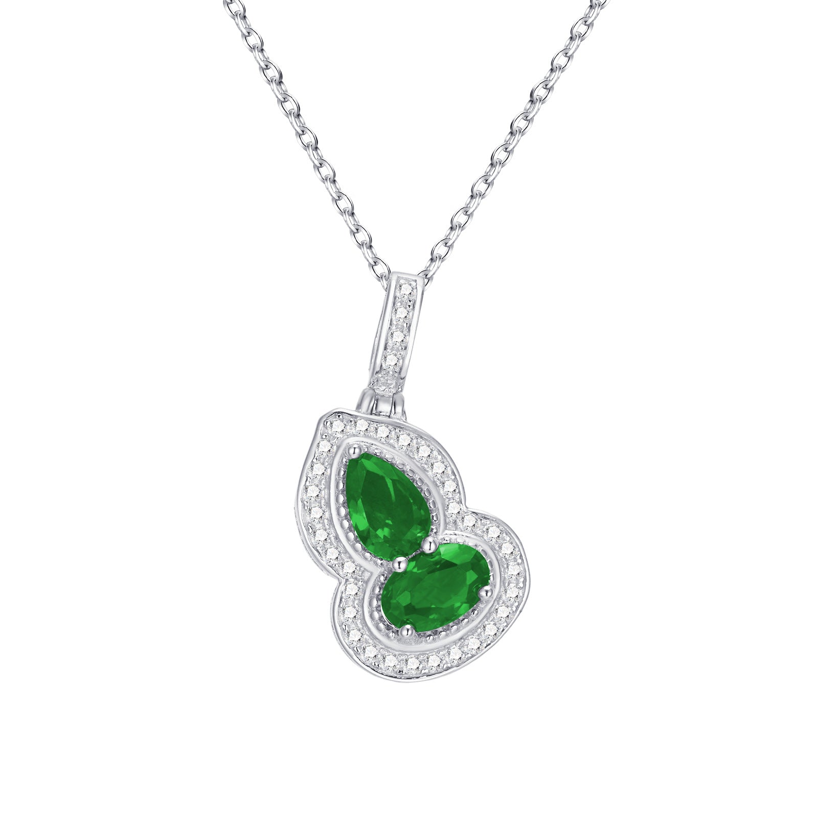 925 Sterling Silver Lab Emerald Gourd Necklace, National Style Versatile for Women - Photo 5