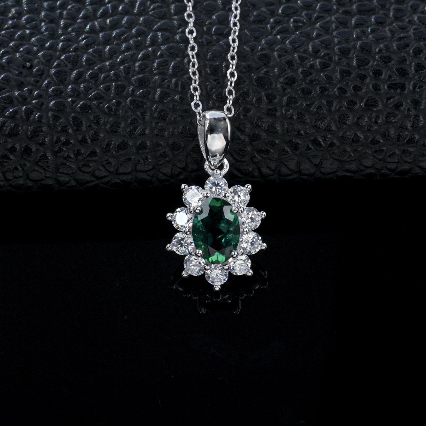 S925 Silver Oval Lab Sapphire Sunflower Diamond Pendant Necklace, Classic - Photo 2
