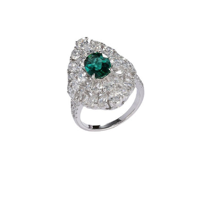 S925 Sterling Silver Lab Emerald Floral Cluster Pave Ring, Premium Elegant for Women - Photo 5
