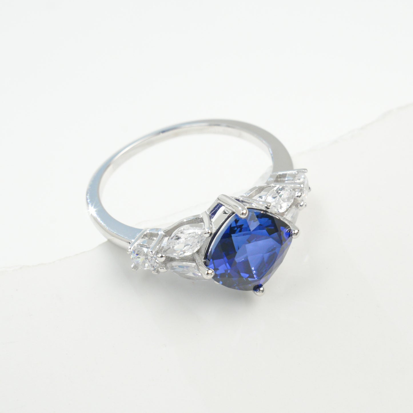 Bold Square Sapphire Sterling Silver Ring, Diamond Ring Proposal - Photo 2