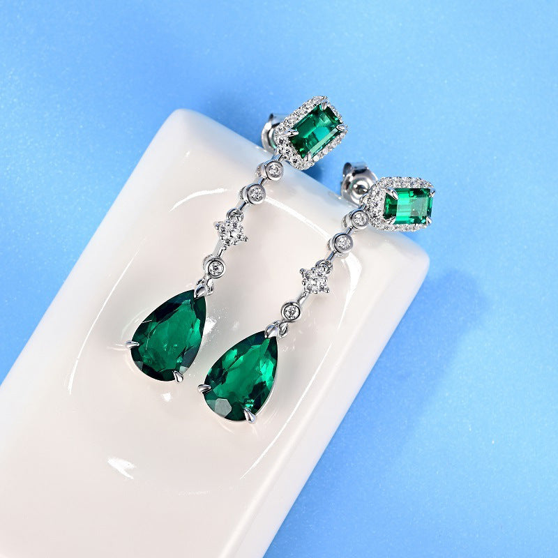 S925 Silver coloured Gemstone Teardrop Long Earrings, Versatile Vintage Gift - Photo 2