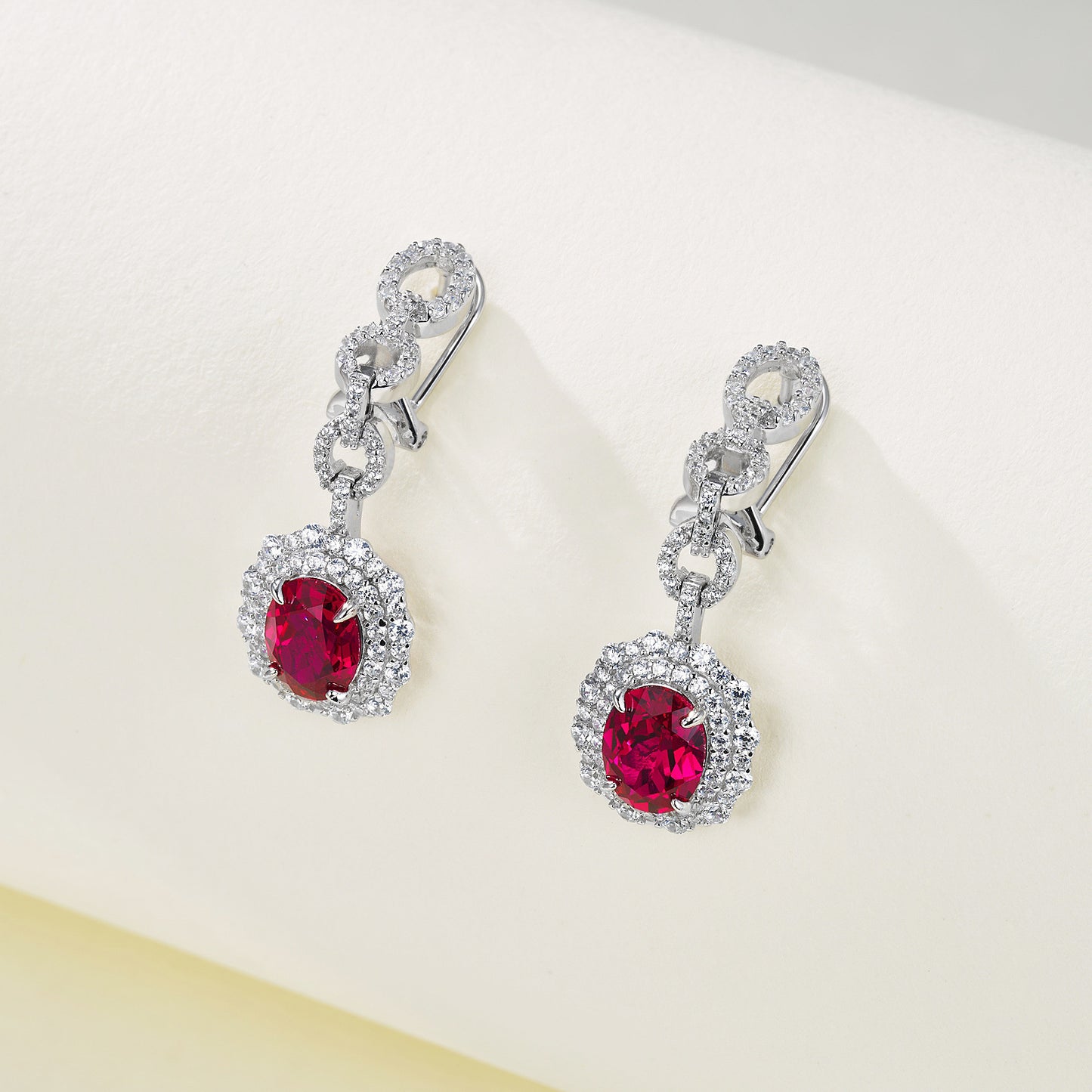 S925 Sterling Silver Lab Ruby Earrings, Sparkling Versatile - Photo 3
