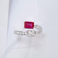 925 Sterling Silver Lab Ruby Emerald-Cut Ring - Photo 2
