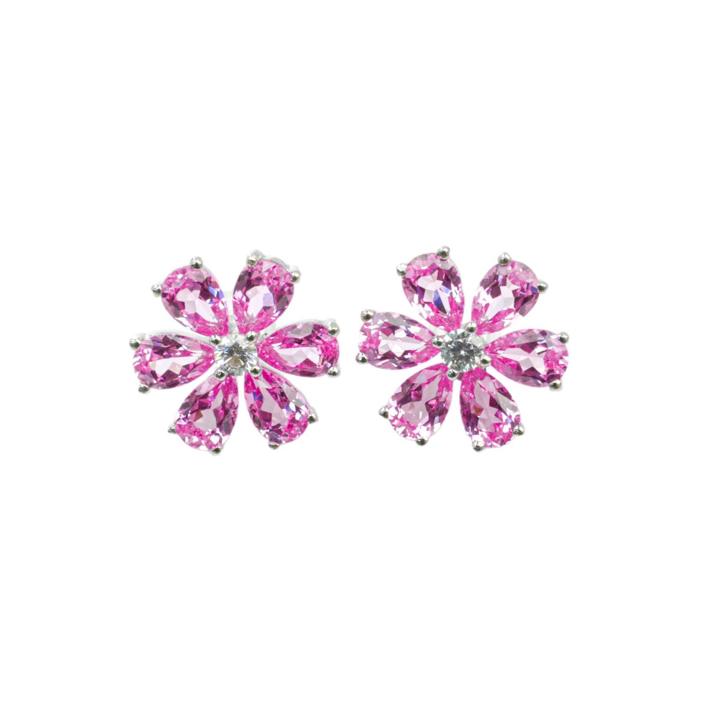 S925 Sterling Silver Lab Padparadscha Six-Petal Cherry Blossom Stud Earrings - Photo 5