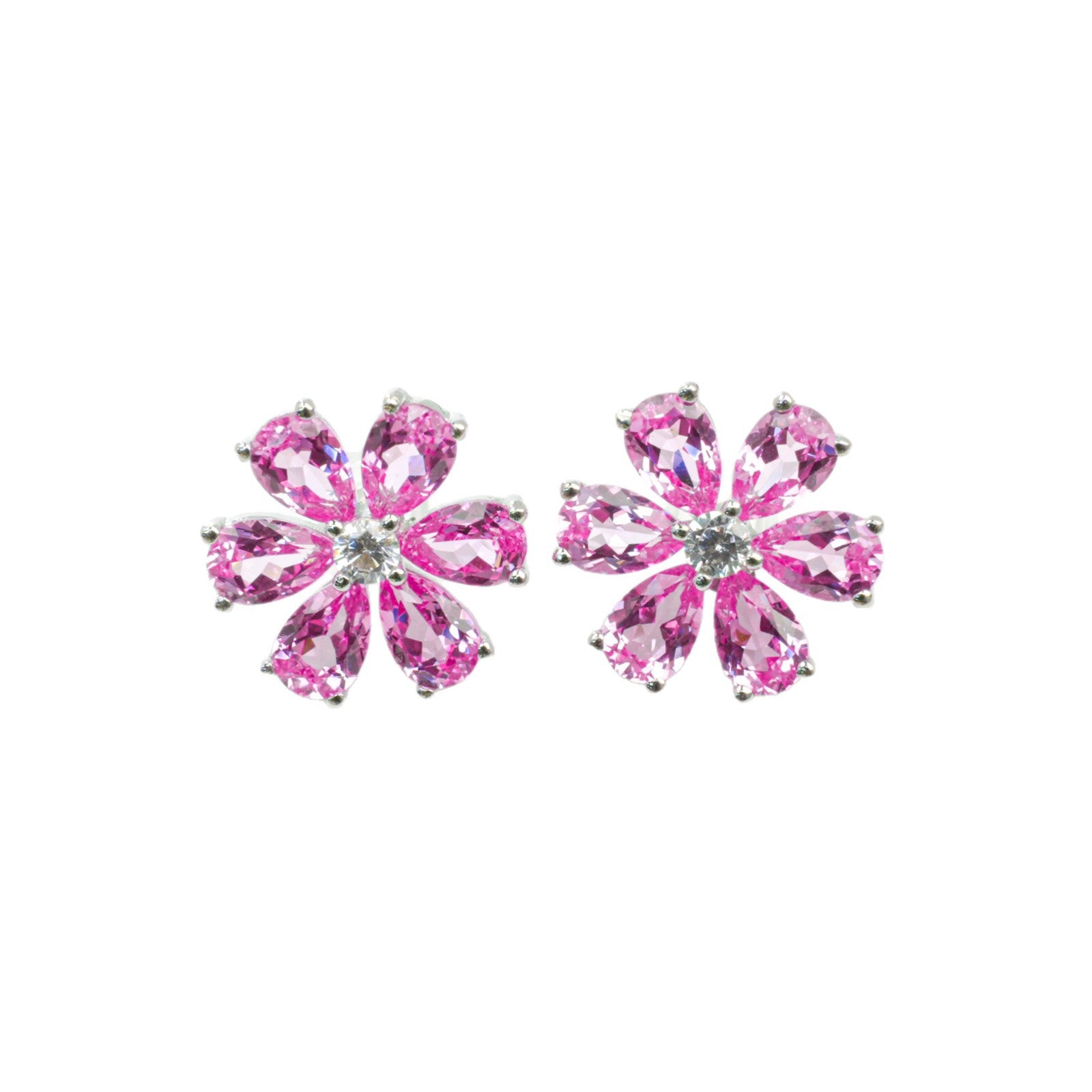 S925 Sterling Silver Lab Padparadscha Six-Petal Cherry Blossom Stud Earrings - Photo 5