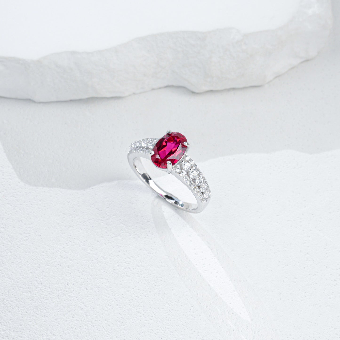 925 Sterling Silver Ruby Jewellery Set (Ring, Necklace, Earrings), Premium - Photo 2