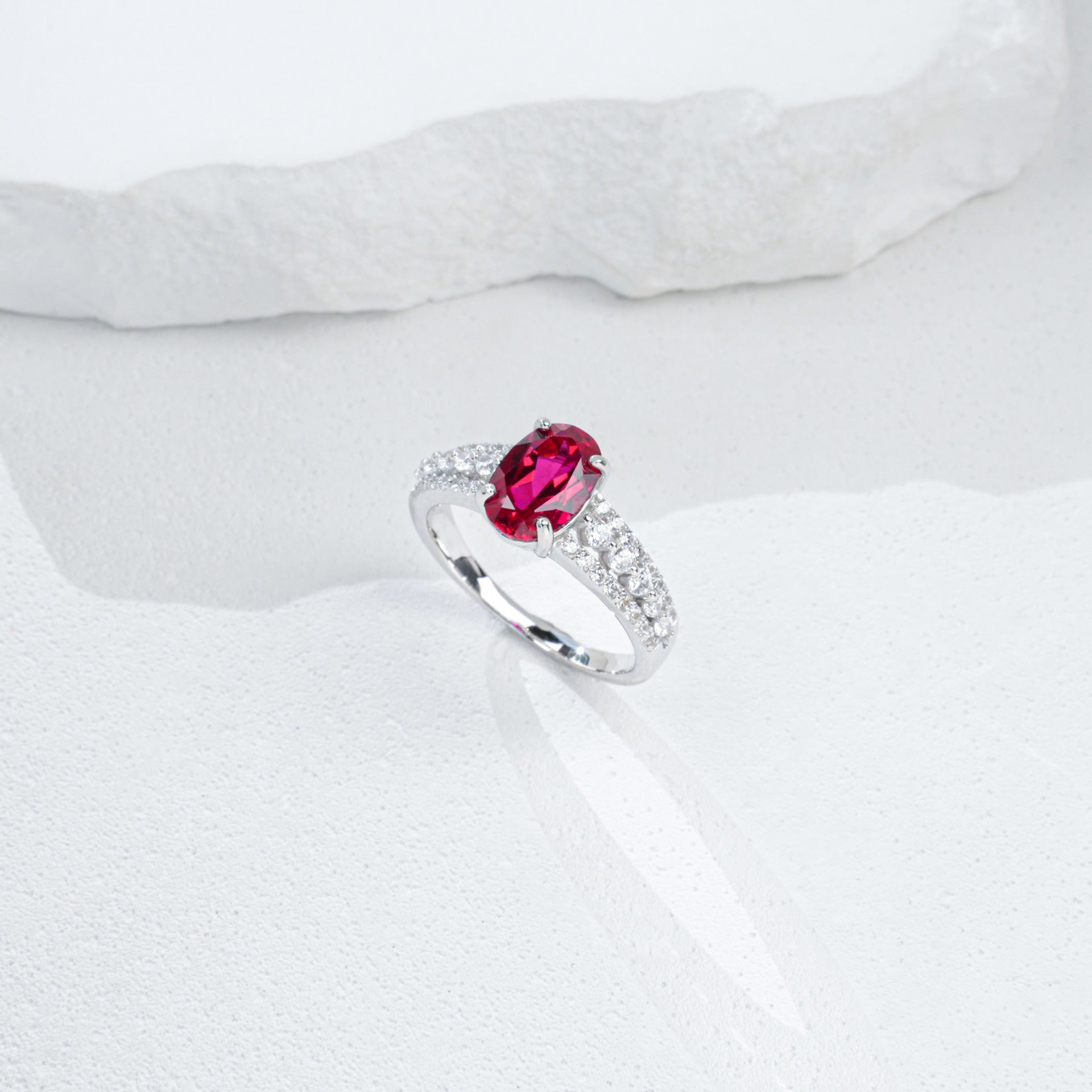 925 Sterling Silver Ruby Jewellery Set (Ring, Necklace, Earrings), Premium - Photo 2