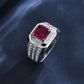 925 Sterling Silver Lab Ruby Men's Pave Square Ring - Photo 6