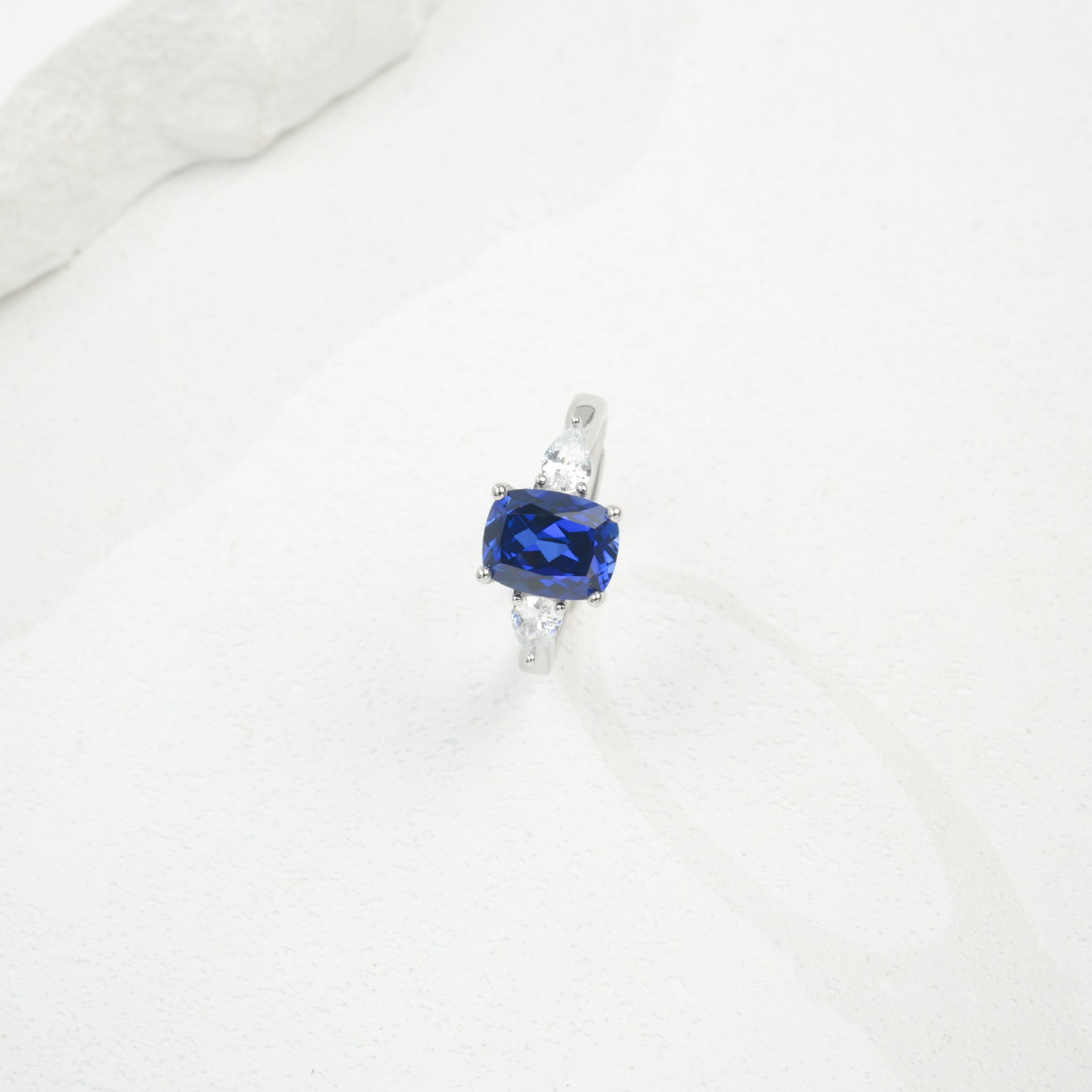 S925 Sterling Silver Lab Gemstone Cushion Adjustable Open Ring, Premium for Women - Photo 6