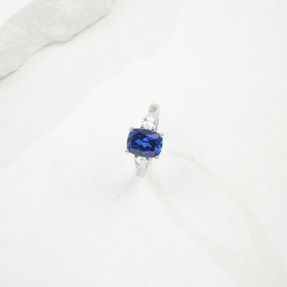 S925 Sterling Silver Lab Gemstone Cushion Adjustable Open Ring, Premium for Women - Photo 6