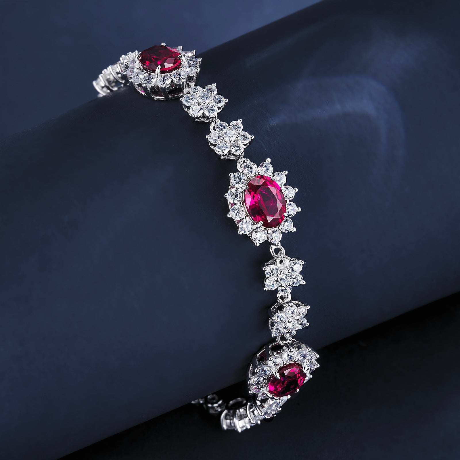 S925 Sterling Silver Lab Ruby Bracelet, Sparkling Versatile Gift - Photo 2