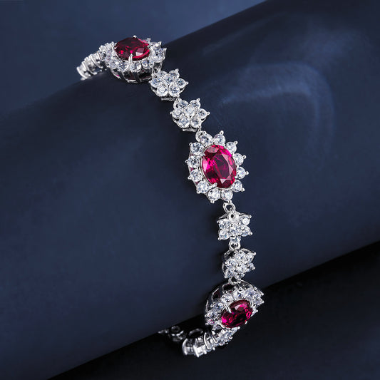 S925 Sterling Silver Lab Ruby Bracelet, Sparkling Versatile Gift - Photo 2