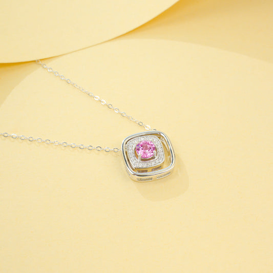 925 Sterling Silver Lab Padparadscha Square Pave Choker Necklace, Gentle - Photo 3