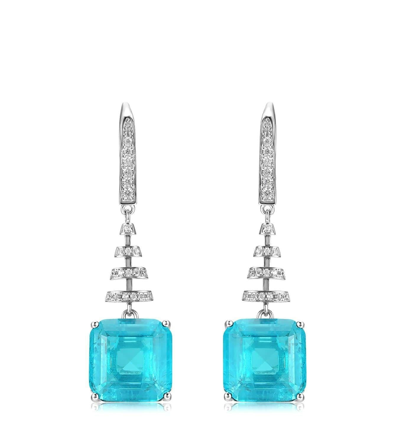925 Silver Earrings Paraiba Square Rhinestone, Simple Premium - Photo 6