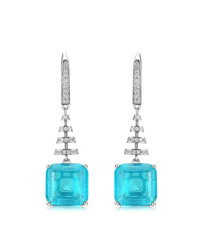 925 Silver Earrings Paraiba Square Rhinestone, Simple Premium - Photo 6