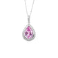 S925 Silver Pear Teardrop Lab Pink Gemstone Full-Halo Pendant Necklace, Birthday Gift - Photo 5