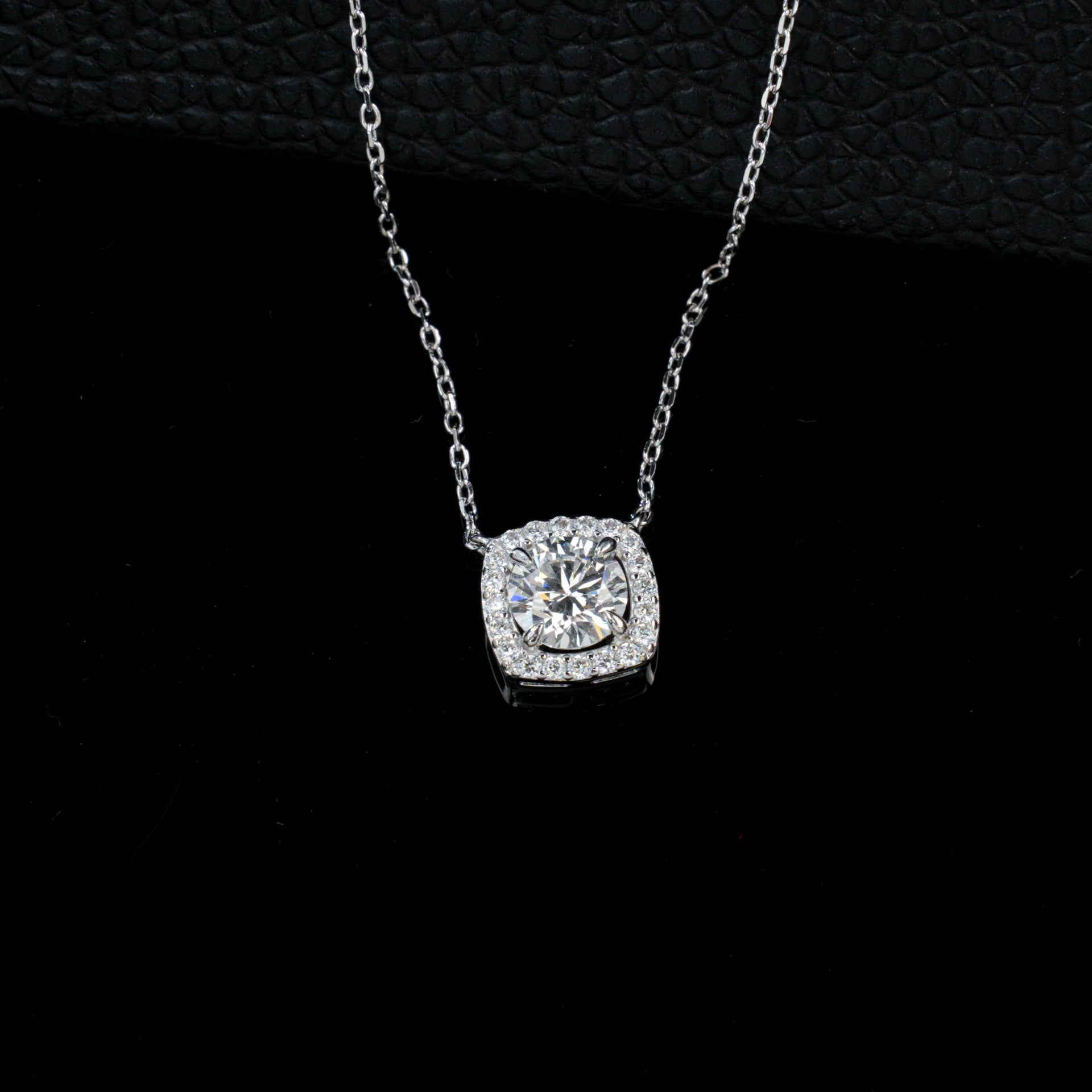 S925 Silver Cushion Square Halo Necklace, Simple Pendant Birthday - Photo 4
