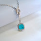 S925 Sterling Silver Paraiba Square Gemstone Pave Halo Pendant Necklace, Premium Versatile for Women - Photo 3