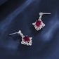 S925 Sterling Silver Lab Ruby Earrings Chinese Style Halo, for Women - Photo 3