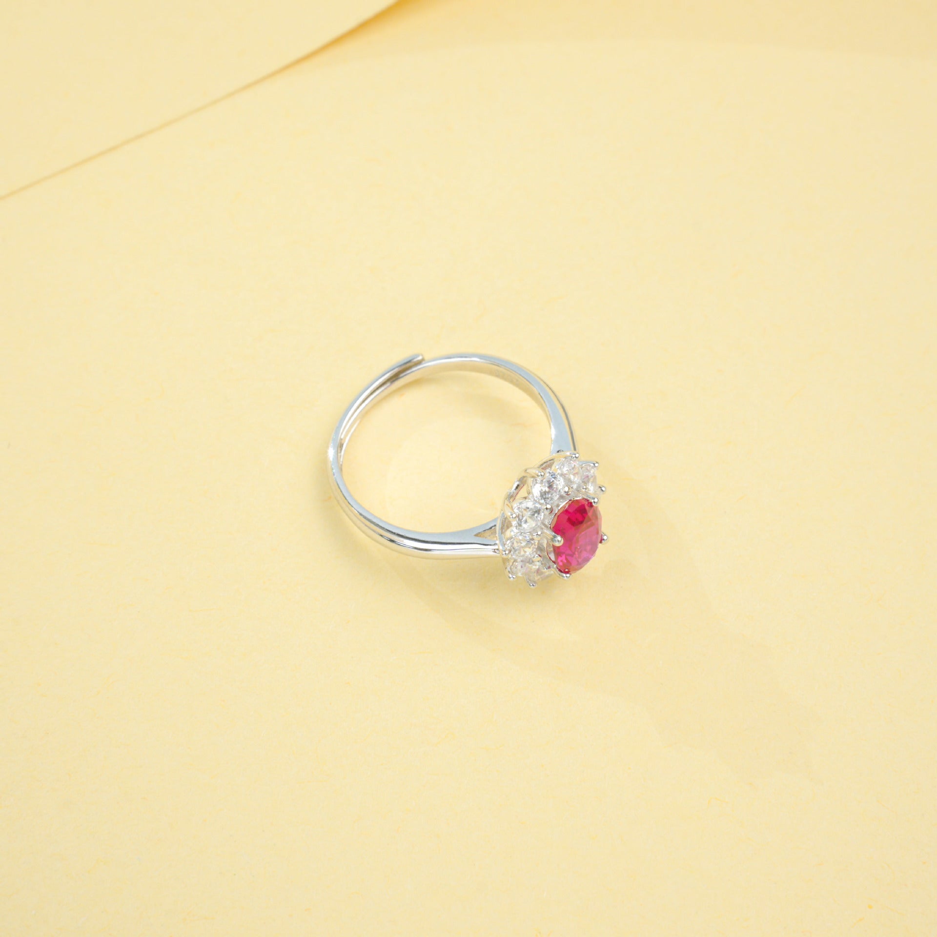 S925 Sterling Silver Lab Ruby Sunflower Ring for Women, Vintage Versatile Premium - Photo 2