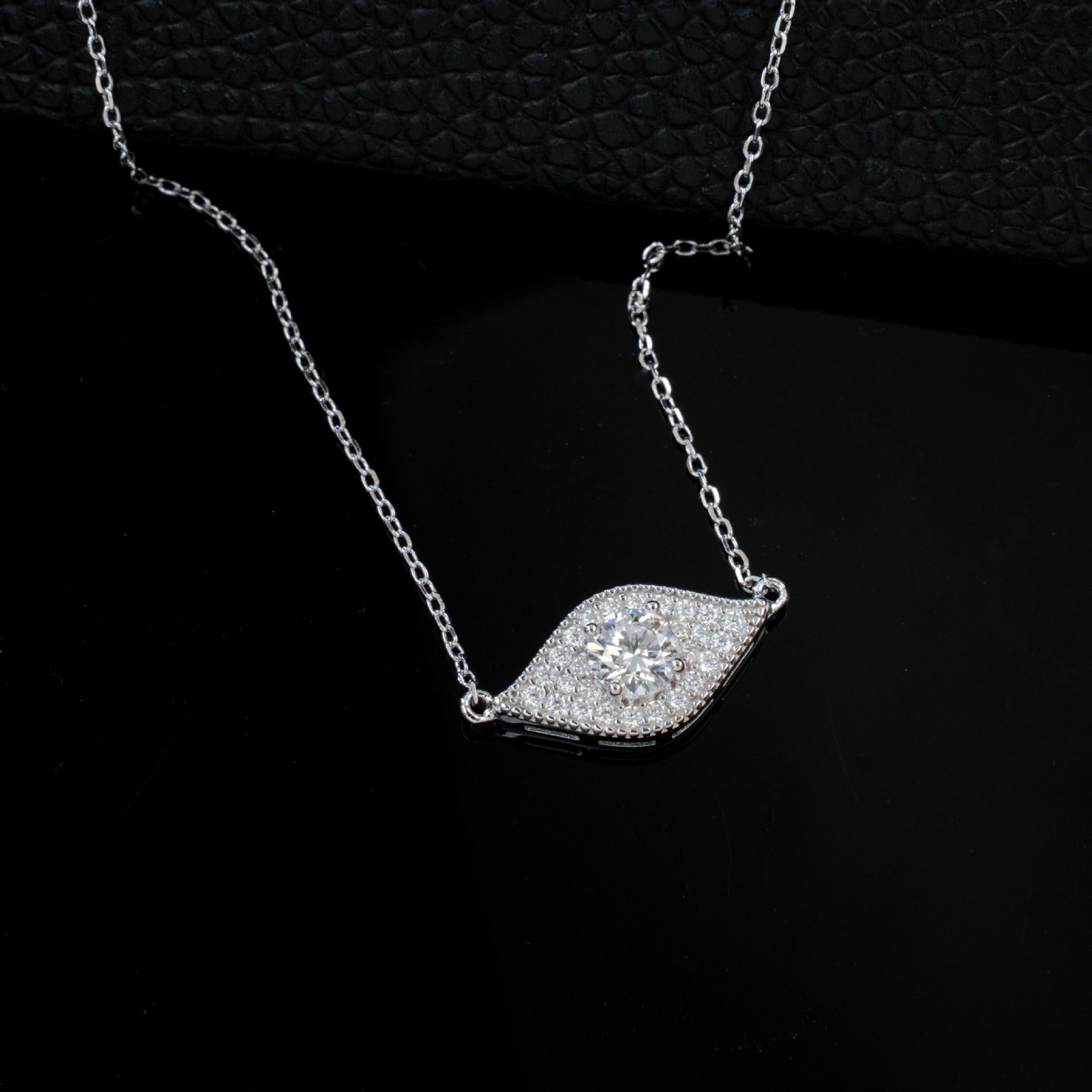 S925 Silver Marquise Halo Full Diamond Necklace, Simple Birthday Gift - Photo 4