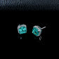 S925 Silver Cushion Square Lab Paraiba Tsavorite Full Diamond Halo Stud Earrings, Fresh Gentle - Photo 3