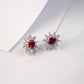 S925 Sterling Silver Lab Pigeon Blood Ruby Sunflower colourful Halo Stud Earrings, Premium for Women - Photo 2