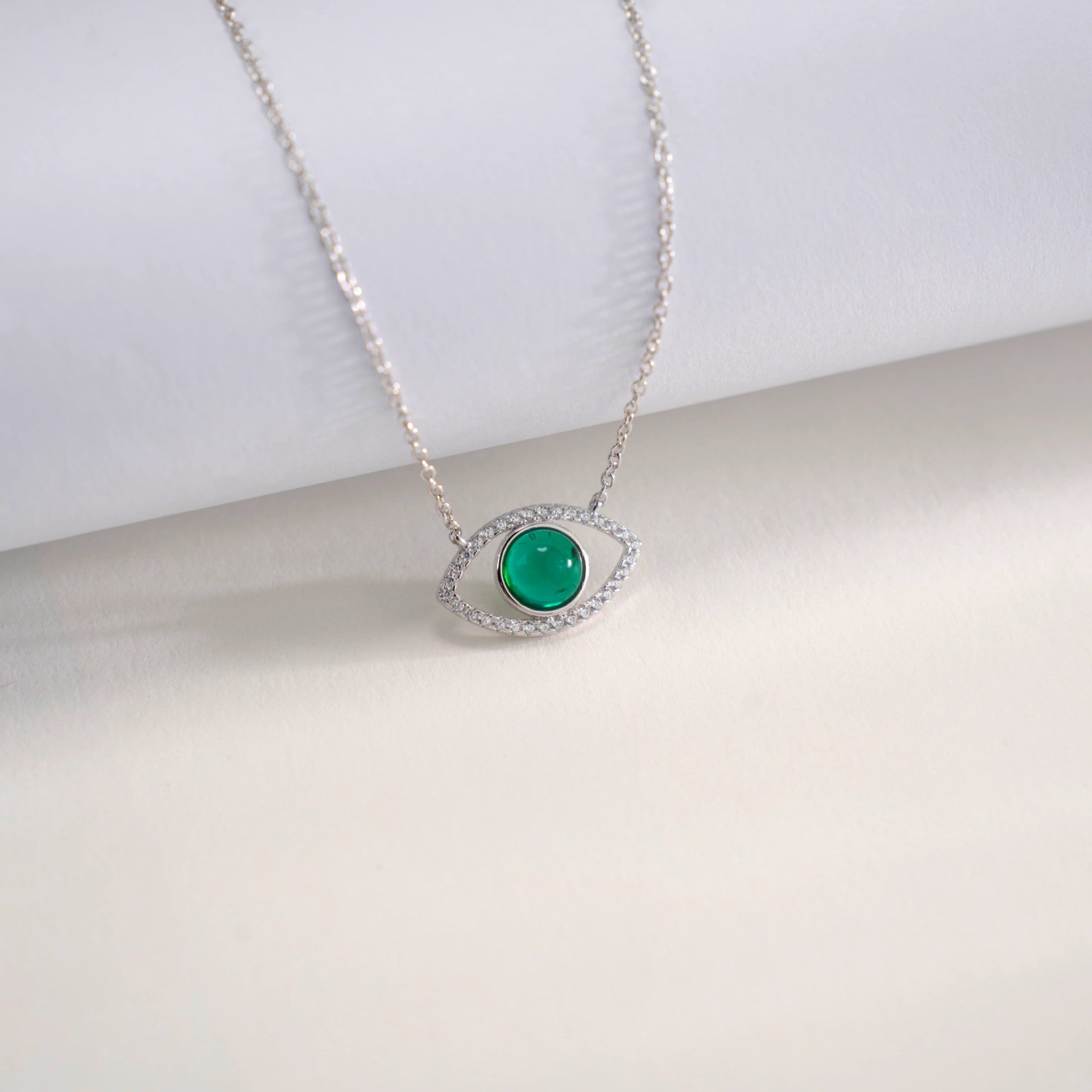 925 Sterling Silver Lab Emerald Evil Eye Pendant Choker, Premium for Women - Photo 3