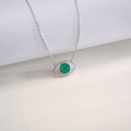 925 Sterling Silver Lab Emerald Evil Eye Pendant Choker, Premium for Women - Photo 3