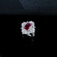 Lab Ruby Ring S925 Silver 4-Claw Diamond Flower Cluster Halo, Evening Wedding - Photo 3
