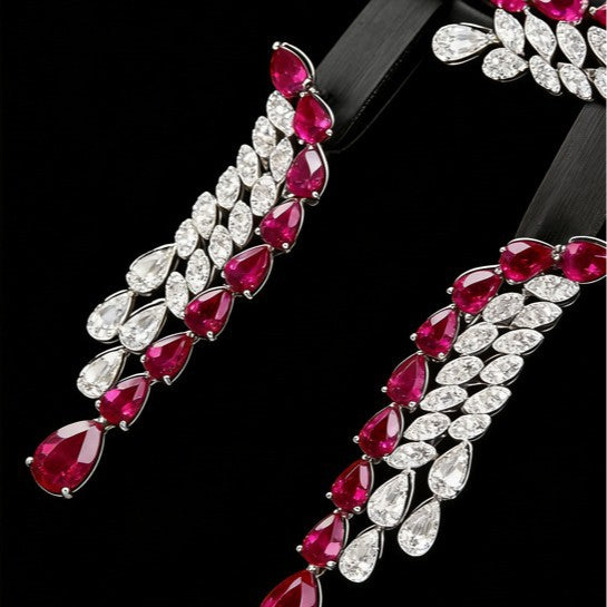 S925 Sterling Silver Lab Pigeon Blood Ruby 4-Piece Jewellery Set, Luxurious Premium for Women - Photo 2