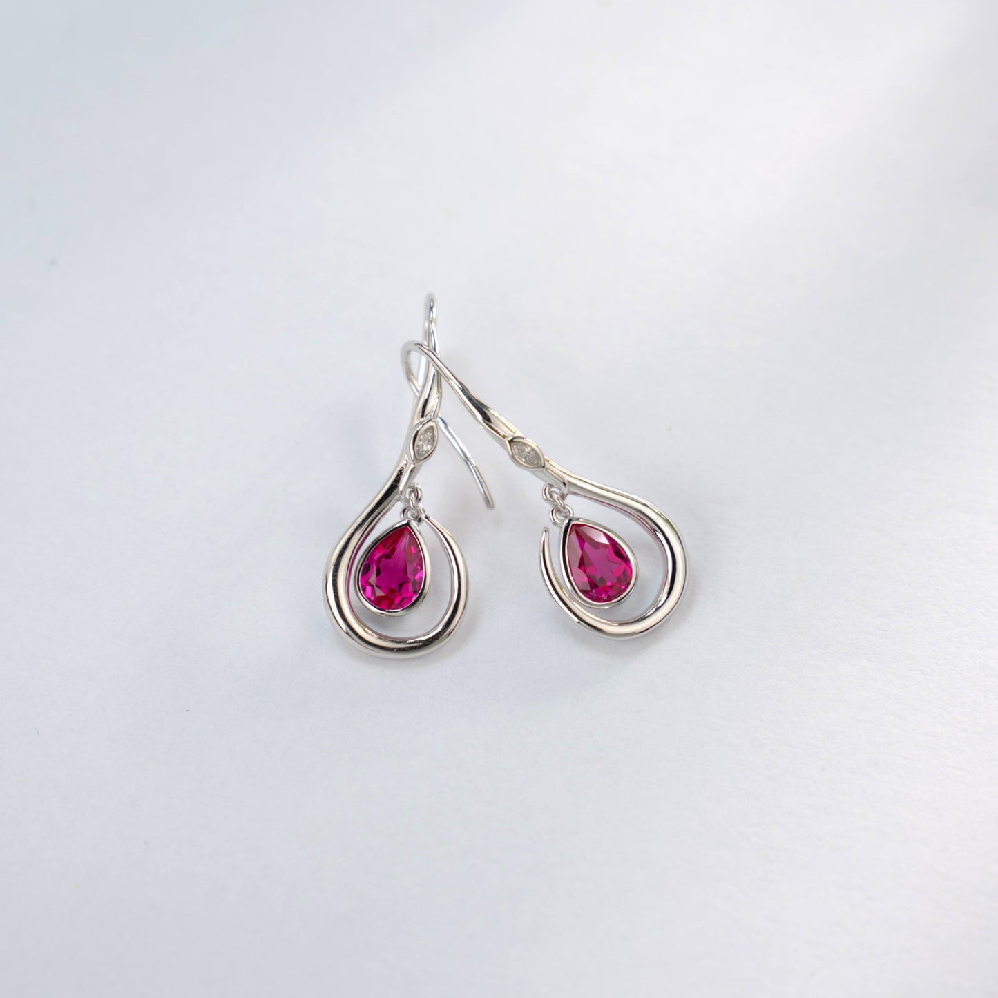 S925 Sterling Silver Lab Ruby Rotating Teardrop Earrings, Vintage Creative Premium - Photo 3